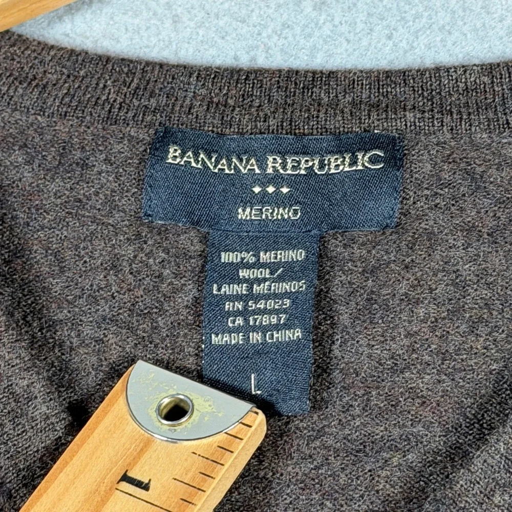 Banana Republic Merino Wool V Neck Striped Sweater Mens Large‎ Brown Blue